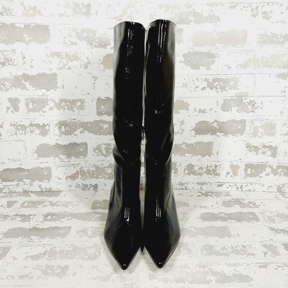 NEW Olivia Miller Women's Mars Black Patent Leather Heeled Tall Boots D909 - Picture 7 of 12